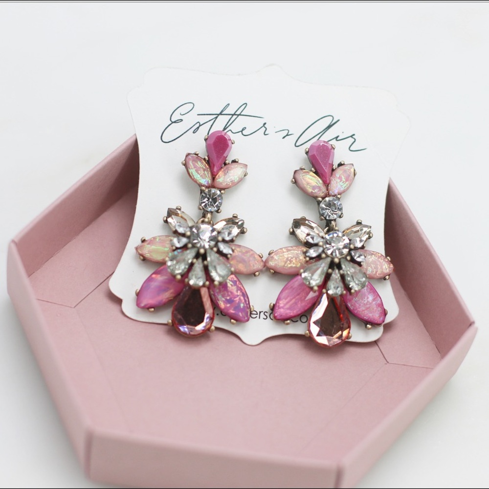 Pink rhinestone dangle Statement Earrings